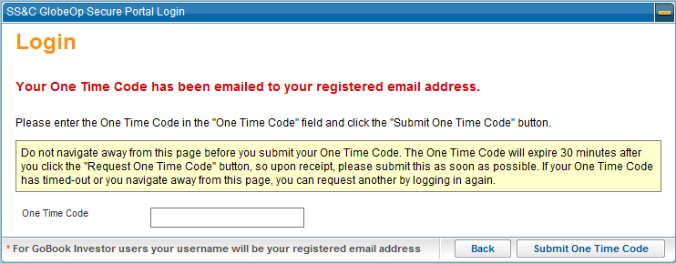 Enter One Time Code